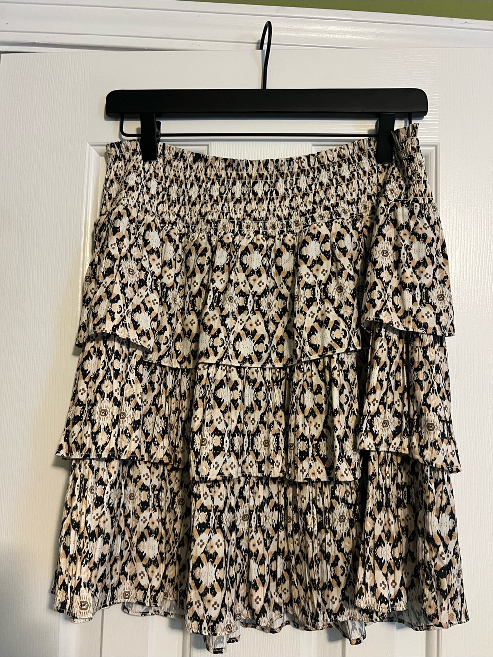 Anthropologie Tiered Ruffle Skirt in Beige and Black